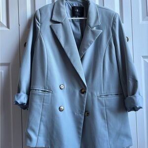 7 For All Mankind Light Blue Double-Breasted Blazer